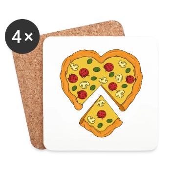 Pizza en forme de cœur - Dessous de verre (lot de 4) - blanc - Devant