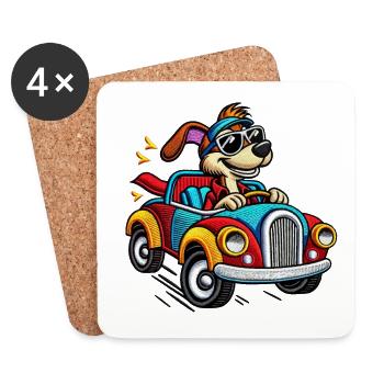 Speedy Pup in Colorful Car Tee - Coasters (set of 4) - white - Front