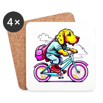 Hund fährt Velo comic style transparent - Untersetzer (4er-Set) - Weiß - Vorne