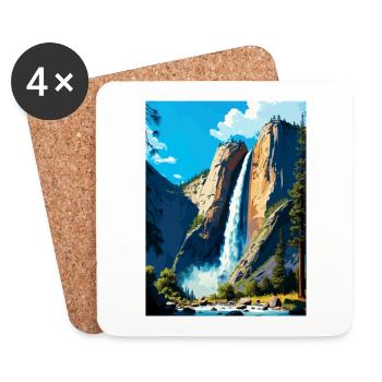 Bridalveil Falls Californie Affiche de voyage vintage - Dessous de verre (lot de 4) - blanc - Devant