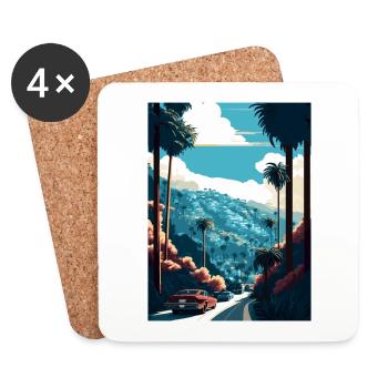 Hollywood California Hills Vintage Reiseposter - Untersetzer (4er-Set) - Weiß - Vorne
