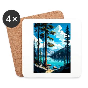 Bass Lake Californie Vintage voyage affiche WPA Art - Dessous de verre (lot de 4) - blanc - Devant