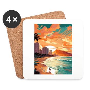 Waikiki Beach Hawaii Vintage Travel Poster WPA Art - Coasters (set of 4) - white - Front