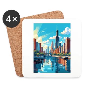Chicago Illinois Vintage Travel Poster Souvenir - Coasters (set of 4) - white - Front