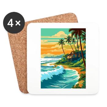 North Shore Hawaii Vintage voyage affiche Souvenir - Dessous de verre (lot de 4) - blanc - Devant