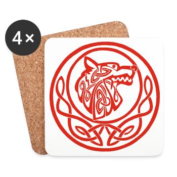Roter Wolf Mondsymbol - Untersetzer (4er-Set) - Weiß - Vorne