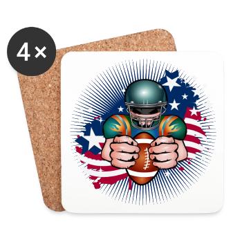 Joueur de football avec ballon de football et drapeau des États-Unis - Dessous de verre (lot de 4) - blanc - Devant