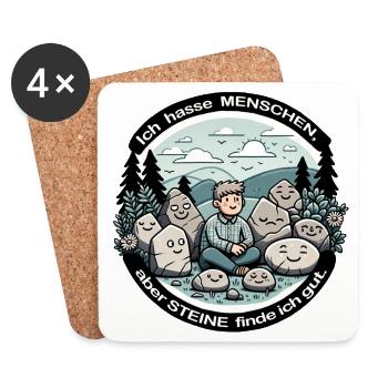 Ich hasse Menschen, aber Steine finde ich gut. - Untersetzer (4er-Set) - Weiß - Vorne