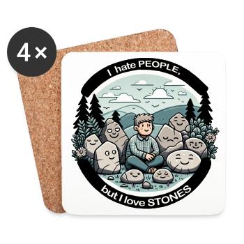 I hate people, but I like stones. - Untersetzer (4er-Set) - Weiß - Vorne