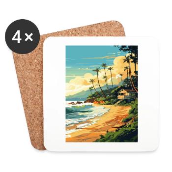 North Shore Hawaii Vintage voyage affiche Souvenir - Dessous de verre (lot de 4) - blanc - Devant