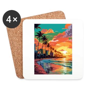 Miami Beach Florida Vintage Reiseposter Souvenir - Untersetzer (4er-Set) - Weiß - Vorne