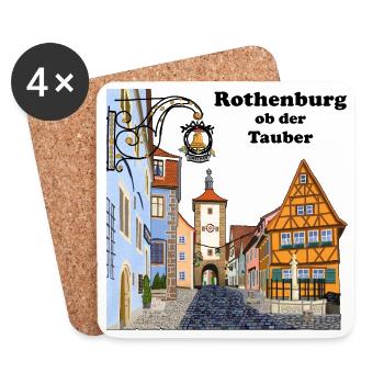 Rothenburg ob der Tauber, Bayern, Zeichnung - Untersetzer (4er-Set) - Weiß - Vorne