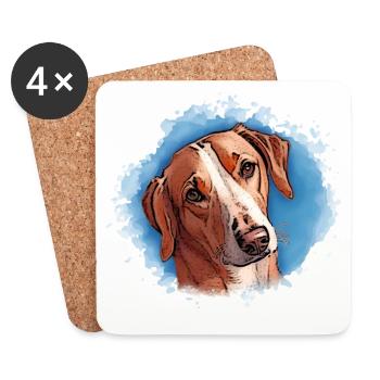 Dog SAVEBRACKE Hunting Dog Turquoise Watercolor Design - Coasters (set of 4) - white - Front