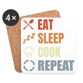 Manger, dormir, cuisiner, répéter - Dessous de verre (lot de 4) - blanc - Devant