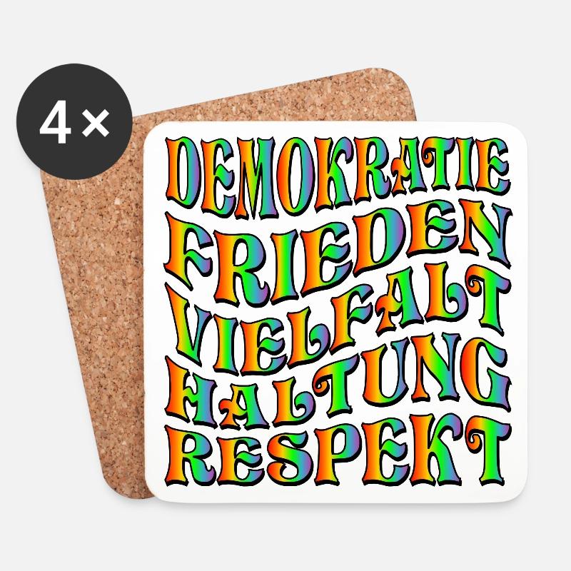 DEMOKRATIE HALTUNG - Untersetzer (4er-Set) - Weiß