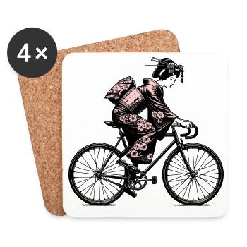 Japanese geisha on road bike - Coasters (set of 4) - white - Front