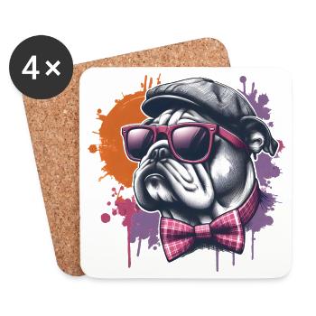 Bulldogge mit Opa Hut - Untersetzer (4er-Set) - Weiß - Vorne