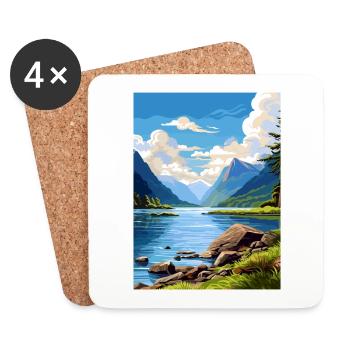 Fiordland Nationalpark Neuseeland Reiseposter - Untersetzer (4er-Set) - Weiß - Vorne