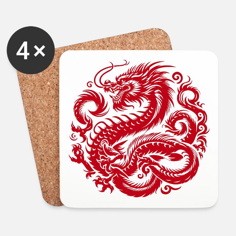 Chinesisches Drachen-Tattoo - Untersetzer (4er-Set) - Weiß