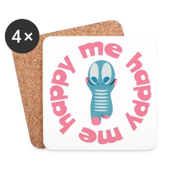 Figure ludique avec texte devise happy me - Dessous de verre (lot de 4) - blanc - Devant