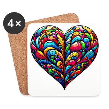 Buntes Herz - Untersetzer (4er-Set) - Weiß - Vorne