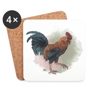 Veganuary 2024 Rooster - Coasters (set of 4) - white - Front