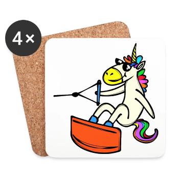 Wakeboard, Cascade, Sports nautiques, Wakesurf, Licorne - Dessous de verre (lot de 4) - blanc - Devant