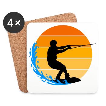 Ski nautique, Surf, Surf, Wakeboard, Cascade - Dessous de verre (lot de 4) - blanc - Devant