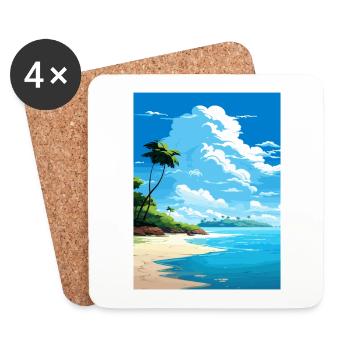 Île de Tortuga Costa Rica Affiche de voyage vintage - Dessous de verre (lot de 4) - blanc - Devant