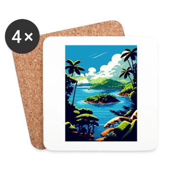 Dominican Republic Caribbean Vintage Travel Poster - Coasters (set of 4) - white - Front