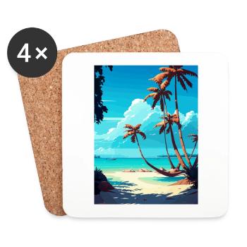 Bavaro Caribbean Tropical Islands Travel Poster - Coasters (set of 4) - white - Front