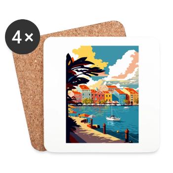 Curaçao Caribbean Vintage Travel Poster Souvenir - Coasters (set of 4) - white - Front
