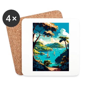 Guadeloupe Caraïbes Vintage voyage affiche WPA Art - Dessous de verre (lot de 4) - blanc - Devant
