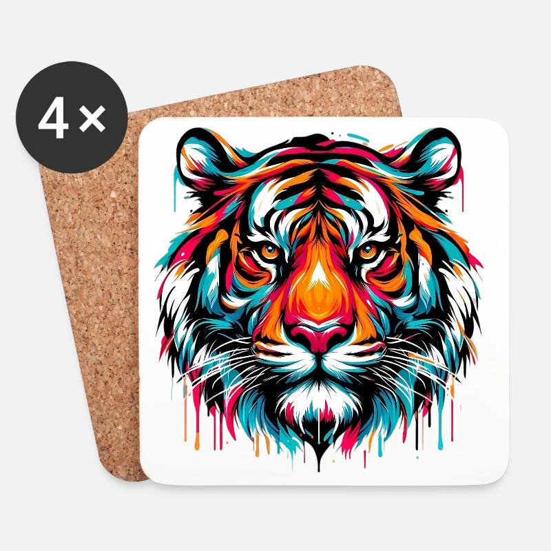 Tiger - Untersetzer (4er-Set) - Weiß