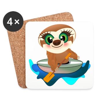 KIDS KAYAK CANOE SLOTH - Coasters (set of 4) - white - Front