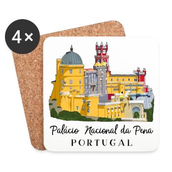 Portugal, Palacio da Pena, Sintra Hand Drawing - Coasters (set of 4) - white - Front