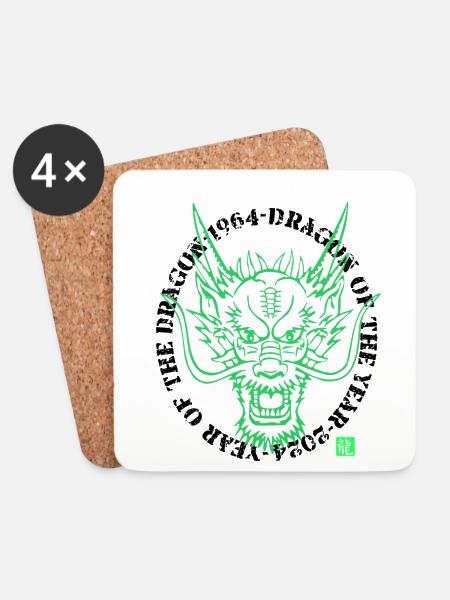 Jahr des Drachen 1964-2024 - Untersetzer (4er-Set) - Weiß