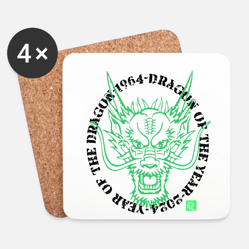 Jahr des Drachen 1964-2024 - Untersetzer (4er-Set) - Weiß