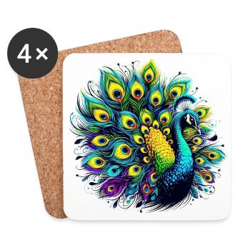 Paon - Dessous de verre (lot de 4) - blanc - Devant