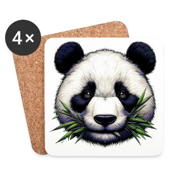 Le panda mange du bambou et des feuilles - Dessous de verre (lot de 4) - blanc - Devant