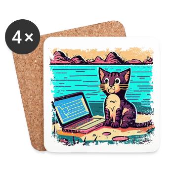 Cat with laptop - Coasters (set of 4) - white - Front