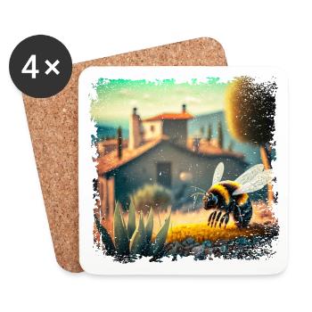 sunny mediterranean landscape and a bee - Coasters (set of 4) - white - Front