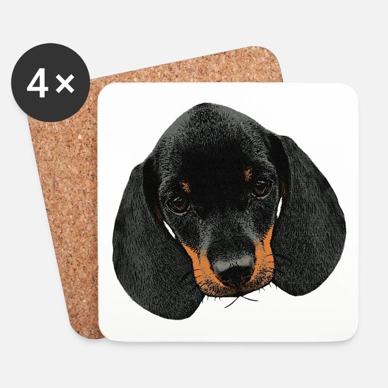 Hunde mädchen, Dackel welpe Kopf - Untersetzer (4er-Set) - Weiß