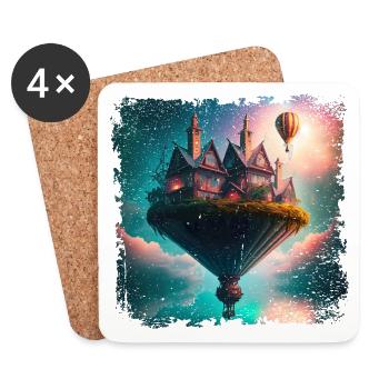 Fantasy schwebendes Dorf - Untersetzer (4er-Set) - Weiß - Vorne