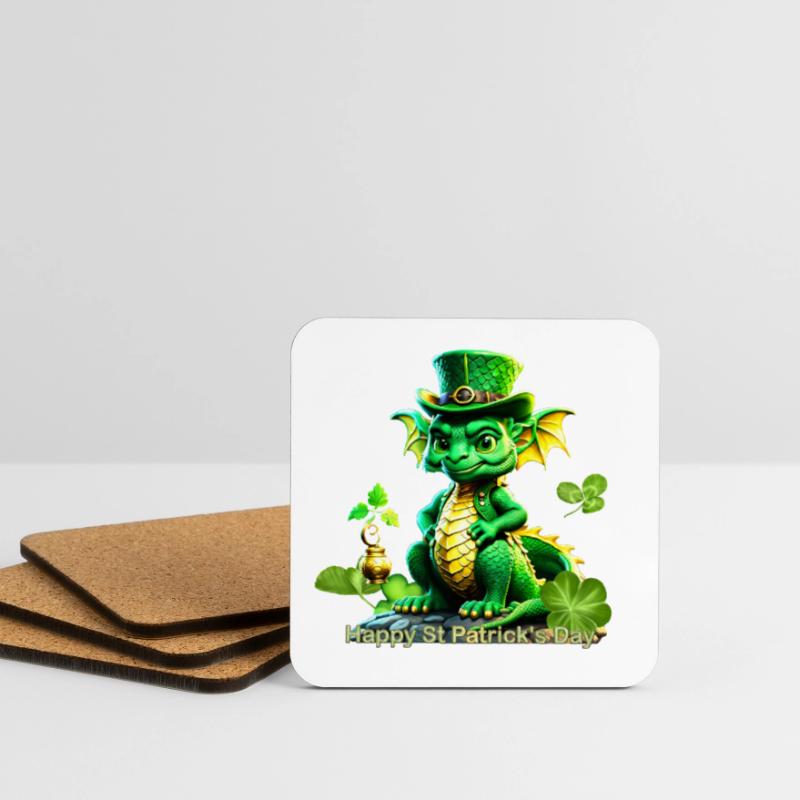 Mignon dragon de la Saint-Patrick avec trèfle. Dessous de verre (lot de 4)