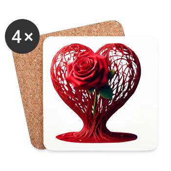 Coeur de rose (03) - Dessous de verre (lot de 4) - blanc - Devant