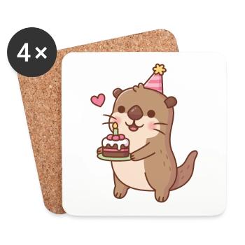 Cute Otter With Birthday Cake - Coasters (set of 4) - white - Front