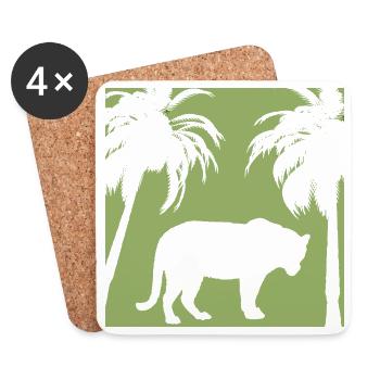 Green jungle and feline silhouette - Coasters (set of 4) - white - Front