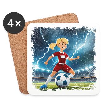 Fussballerin Comicfigur Stadion mit Blitzen - Untersetzer (4er-Set) - Weiß - Vorne