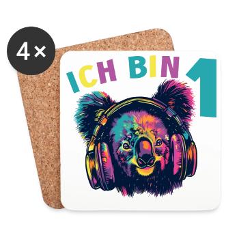 1.Geburtstag Koala Koalabär mit Kopfhörer Musik - Untersetzer (4er-Set) - Weiß - Vorne
